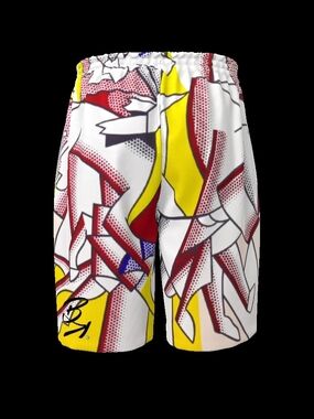 Men's Pop-Art Athletic Shorts in Yellow, White & Red | >>Red Horsemen<<